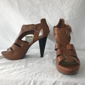 GUESS Leather Platform Sandal with Wooden Heel